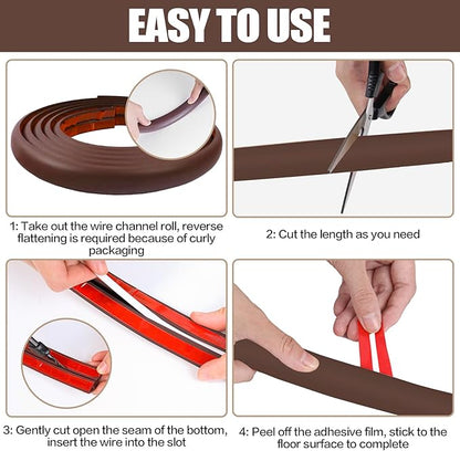 Floor Cord Cover Self Adhesive Cord Hider,10FT Cable Management, Extension Strip Protector for Wires, Prevent Cable Trips for Offices, Gyms, Exhibitions Cavity:0.47"(W) x 0.35"(H) Coffee