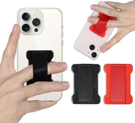 WUOJI Universal Phone Grip for Smartphones - Phone Holder for Hand for Back of Phone - Wireless Charging Compatible (Black Red) - 2Pack