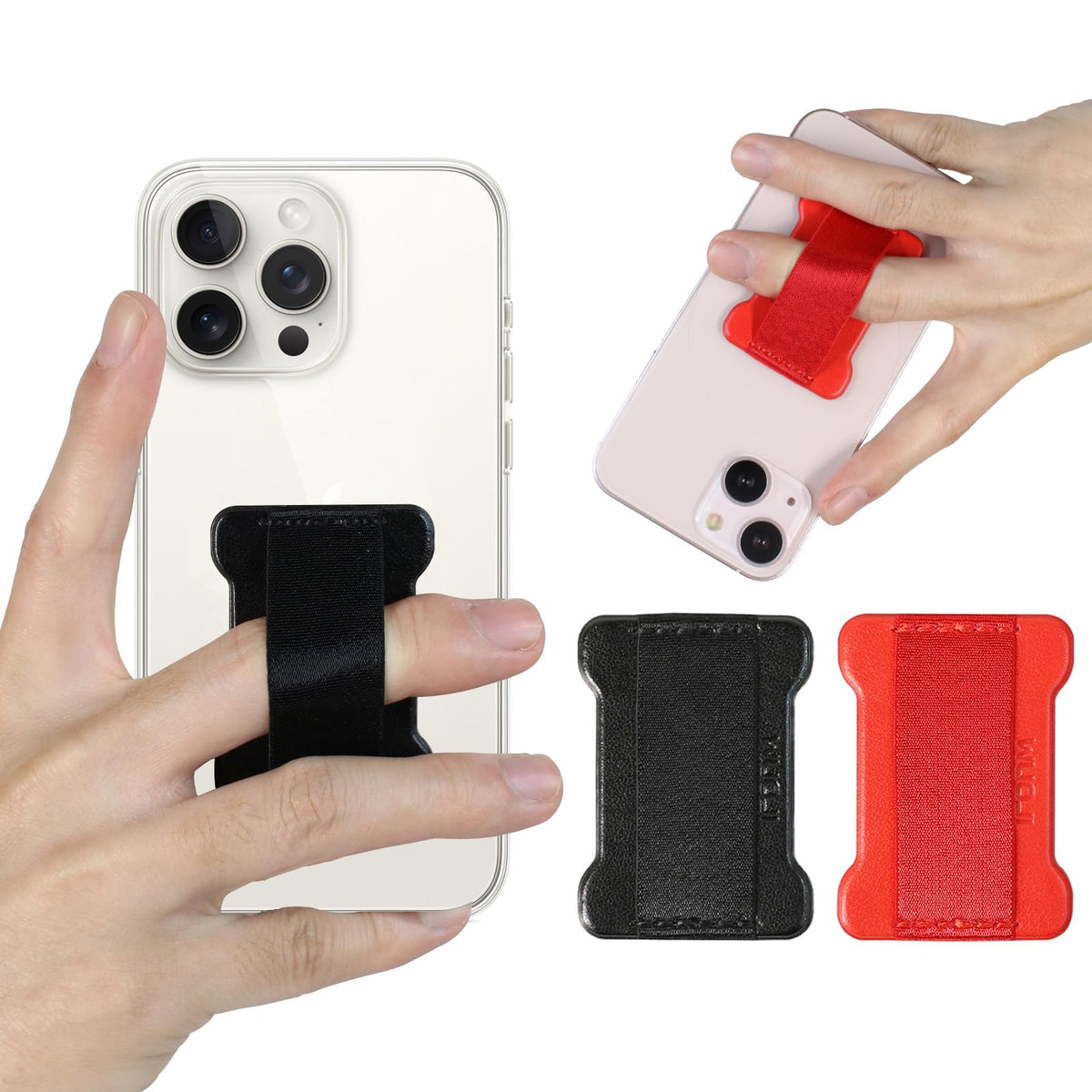 WOJI Cell Phone Finger Grip Strap Holder for Hand, Phone Strap, Phone Holder for Hand - Small, New Slim Finger Loop Selfie Grip Compatible with Most Smartphones (Black) - 2Pack