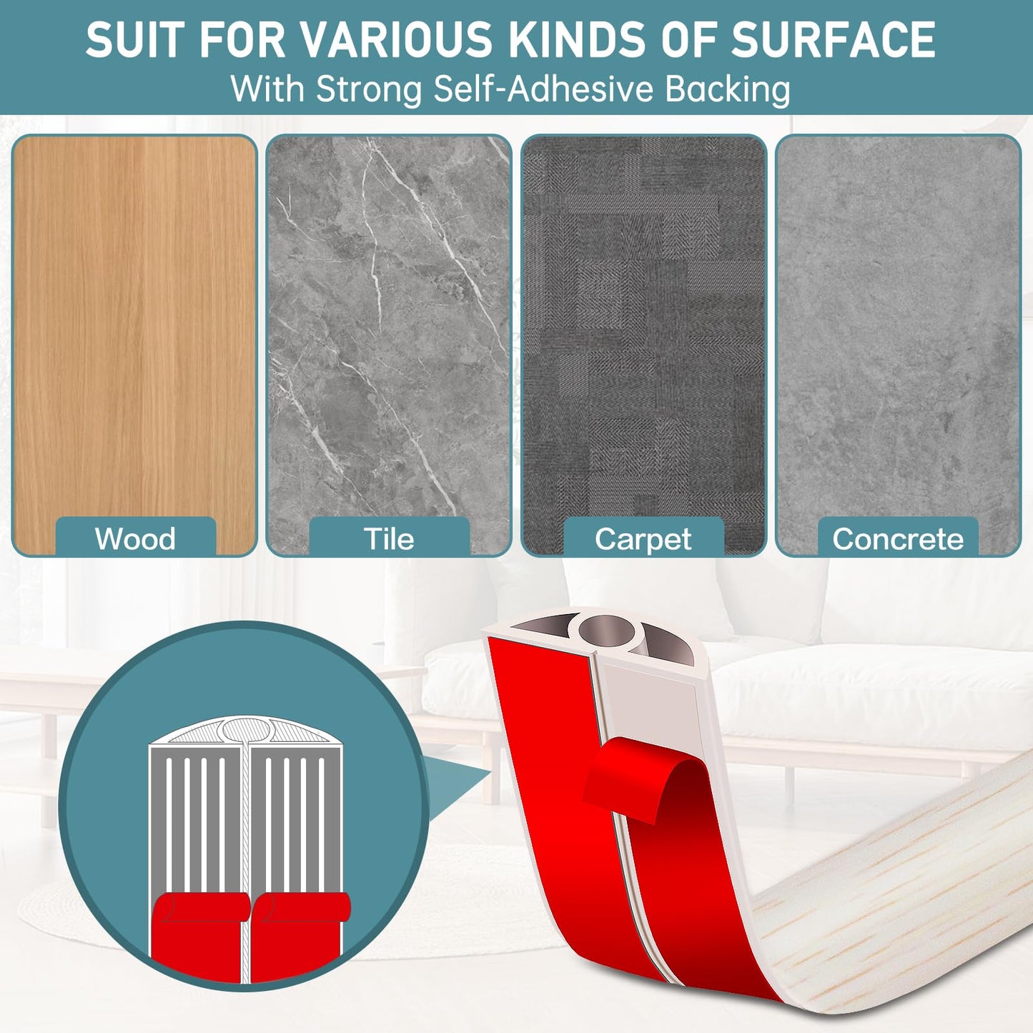 LSGCQ Floor Cord Cover Self Adhesive Cord Hider Floor Cable Management