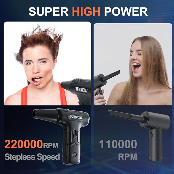 Compressed Air Duster, 220,000RPM Strong Compressed Air, Brushless Canned Air Duster for Computer with LED, 3 Speed Speed Mini Blower Air Blower for Car, Computer, Keyboard