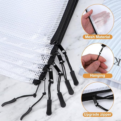 24pcs Mesh Zipper Pouch Puzzle Storage Bags A3 17x12 Inches Large File Bags Black Reusable Zipper Pouches for Organizing, Classroom Board Game Organization