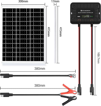 ECO-WORTHY 25W 12V Solar Battery Trickle Charger Maintainer, Waterproof Solar Panel + Adjustable Mount Bracket + Upgrade Charge Controller for 12V Batteries Cars RV Boat Motorcycle Marine