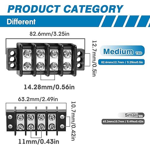 GLOSO Marine Terminal Blocks TBD Double Row Stainless 10-22 AWG Cu, 30A/600V- 1 Pack, 4 Poles