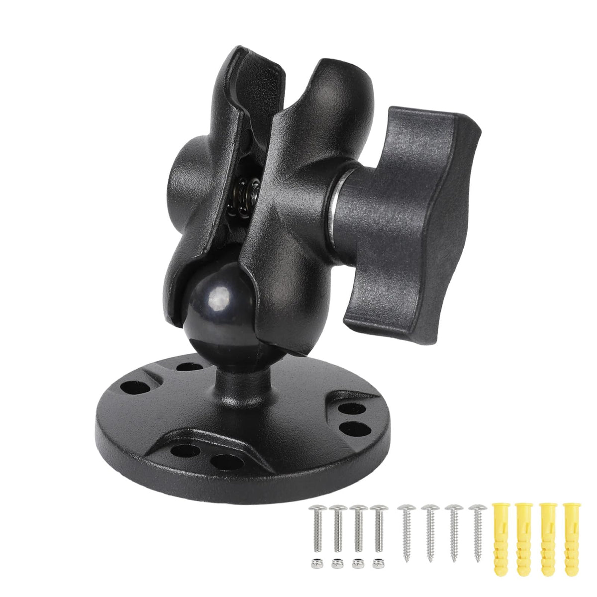 FPN 1" Ball Double Socket Arm with AMPS Hole Round Plate Base, Aluminum Alloy Arm&Drill Base, Compatible with RAM Mounts 1 Inch Ball Components, for Bike Car Motorcycle Phone Mount (6.69" Length)