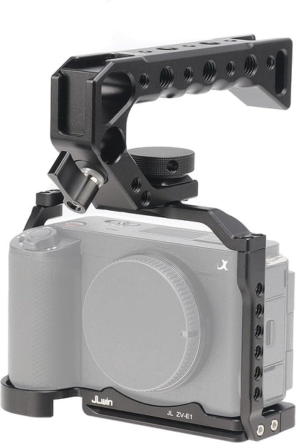 ZV-E1 Cage, Hersmay Video Stabilizer Camera Cage for Sony ZV-E1 Camera Accessories with Top Handle DSLR Rig with Cold Shoe,Handle Locating Holes,Multiple 1/4" 3/8" Screw Holes