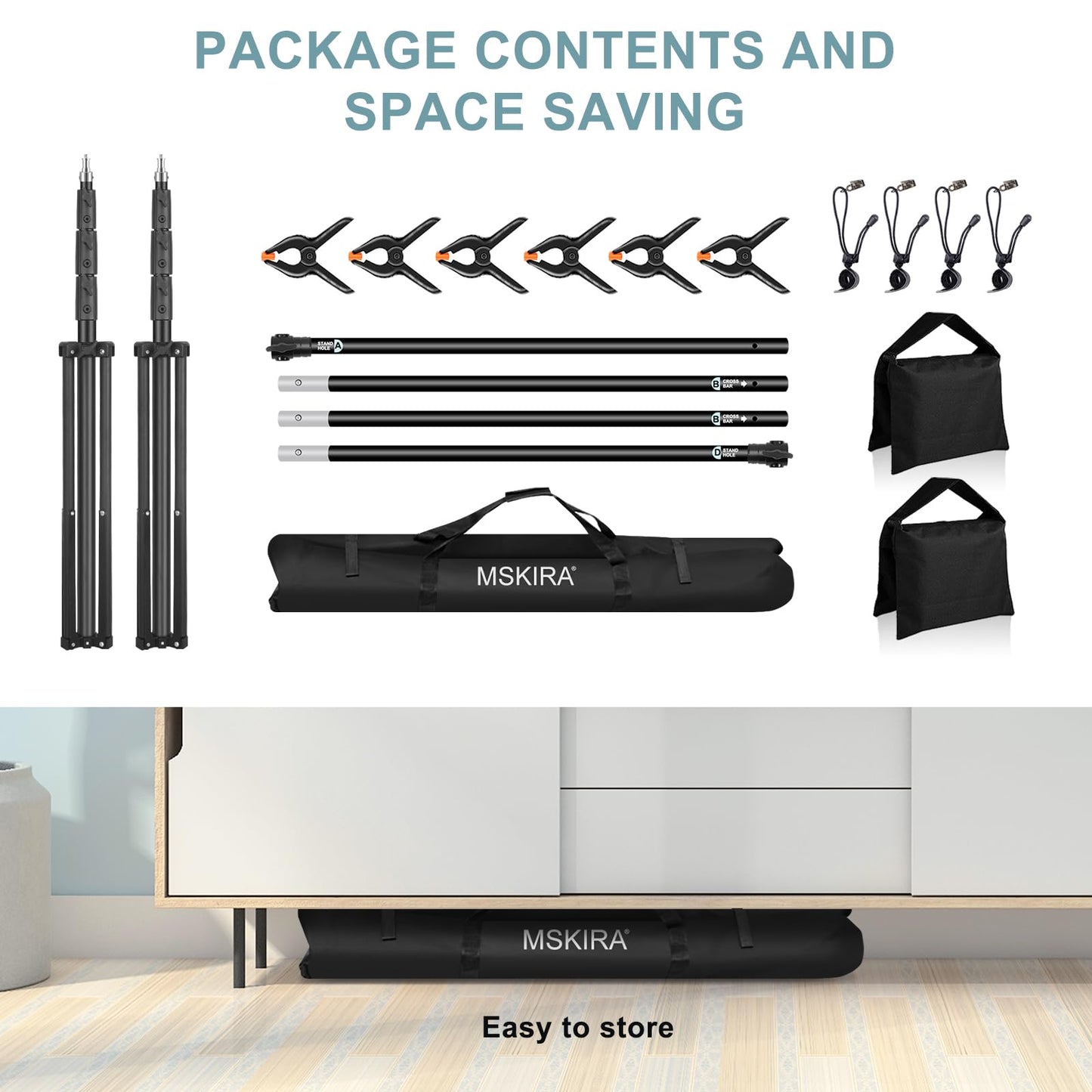 10.2x10Ft Heavy Duty Backdrop Stand, MSKIRA Adjustable Backdrop Support System Kit, Photoshoot Background Stand for Parties, Advertising Display with 6 Clamps, 4 Clips, 2 Sandbags, Carry Bag