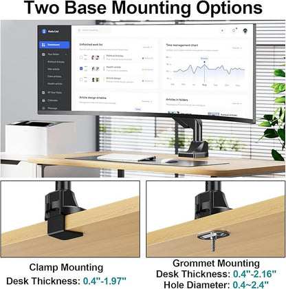 MOUNT PRO Heavy Duty Monitor Mount for Max 49 inches Ultrawide Screens, Single Monitor Arm Desk Mount Holds 6.6 to 33lbs, Fully Adjustable Computer Stand with C-Clamp, VESA 75x75 or 100x100mm