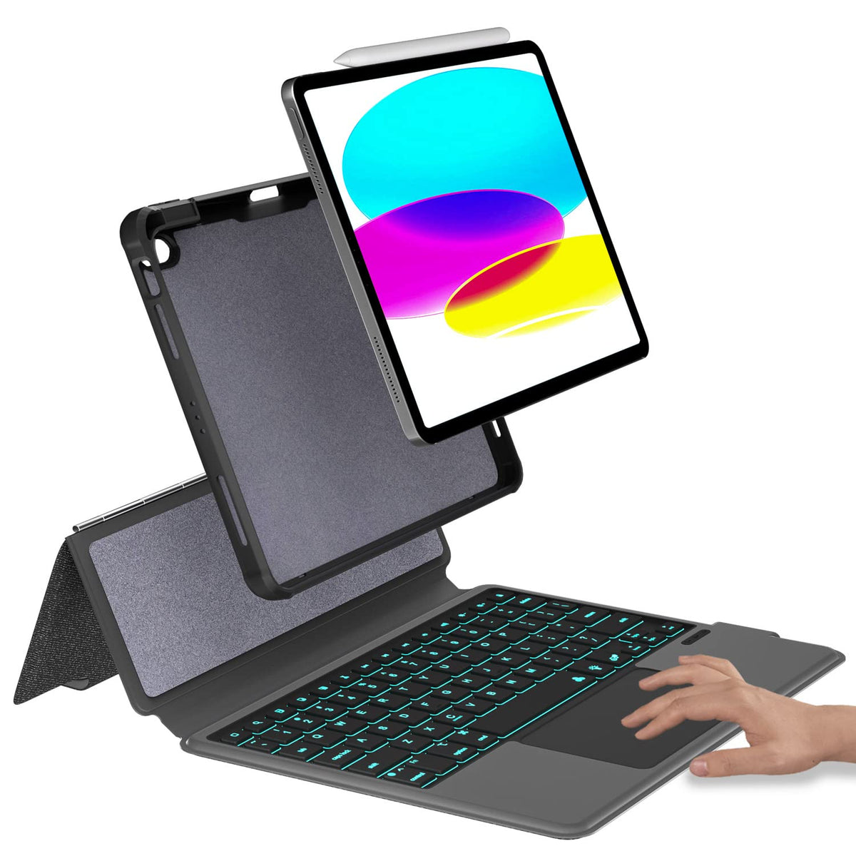eoso iPad 9.7 Keyboard Case for iPad 6th Gen 2018 - iPad 5th Gen 2017 - iPad Pro 9.7 - iPad Air 2-7 Color Backlight,Touchpad Detachable Slim Cover with Pencil Holder (9.7",Black)