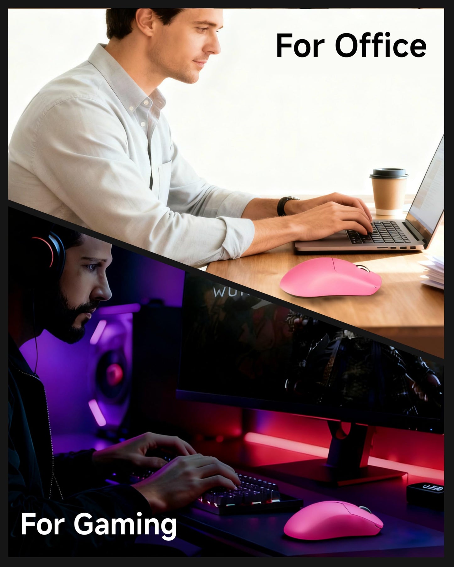 SEUNKWANG EWEAND X23 Pro Gaming Mouse, Tri-Mode 2.4G/USB-C/Bluetooth Wireless Mouse, PAW3311 Sensor, 12,000 DPI, 59g Lightweight, 1ms Ultra-Low Delay, Gaming & Computer Mouse for Laptop/PC/Mac-Pink