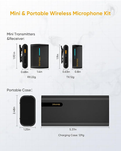 7RYMS iRay DW40 Wireless Lavalier Microphone System with 4 Transmitter, Noise Cancellation, 656ft Range, 12.5H Working, Lapel Mic for iPhone Android Camera PC, Podcast Live Streaming Interview