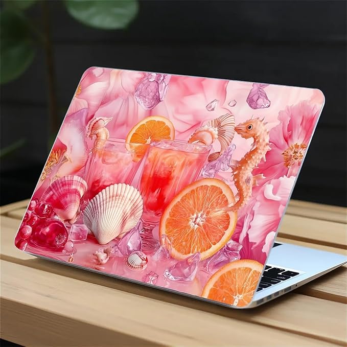 Compatible with MacBook Air 13.3 13.6 Inch Case 2022 2021 2020 2019 Plastic Hard Shell Case Cover,13.3 Air (A1932/A2179/A2337), Pink Floral with Sea Shells