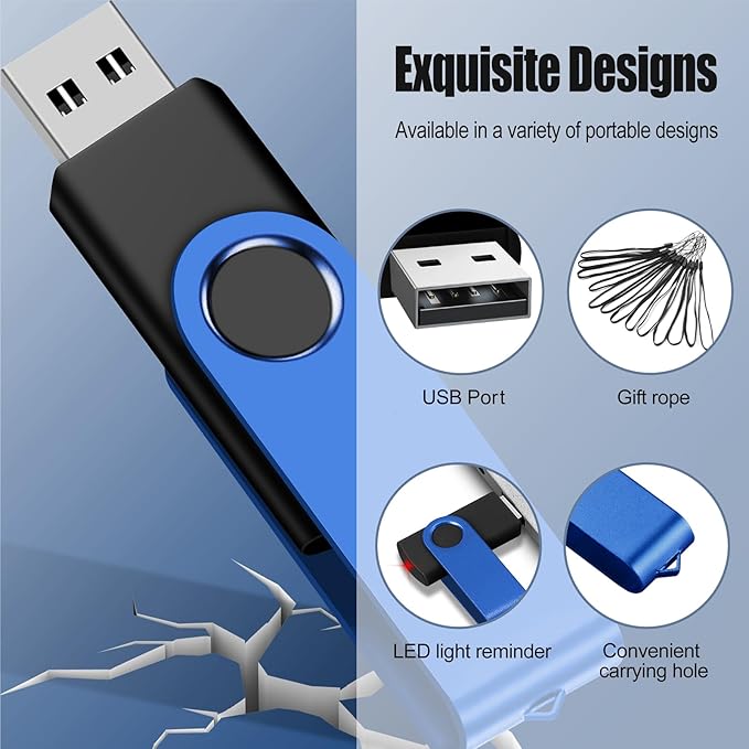 EASTBULL Flash Drive Bulk 2GB USB 100 Pack with Lanyards USB 2.0 Thumb Drive Bulk Memory Stick Swivel Pen Drive for Storage and Backup 2 GB 100 Pack, Blue