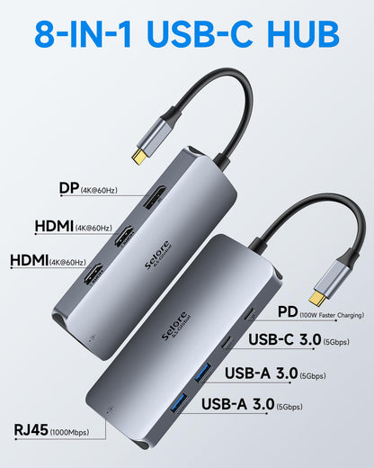 USB C Docking Station Dual Monitor, Selore Docking Station 3 Monitors