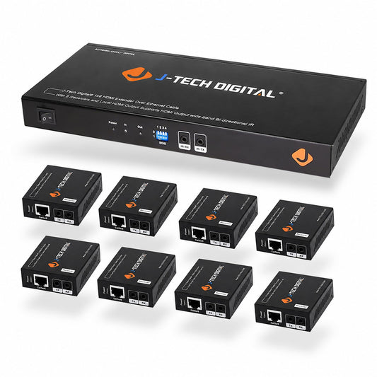 J-Tech Digital 1x8 HDMI Extender Splitter/HDMI Amplifier/ProAV Premium Quality Over Cat5e/Cat6 Cable up to 164 feet