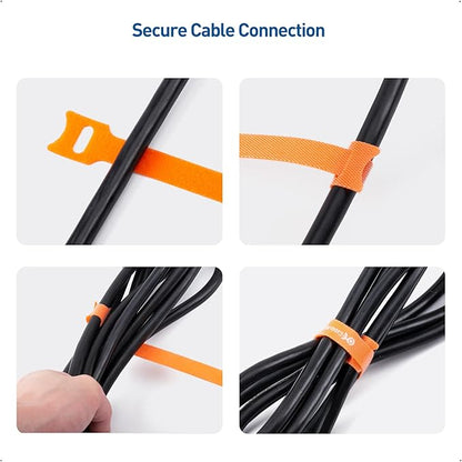Cable Matters 100-Pack Hook-and-Loop Reusable Cable Ties, Sizes 4", 6", 8" with 42 lbs Tensile Strength - Multi-Color Cable Straps, Cord Organizers, Cord Management Ties
