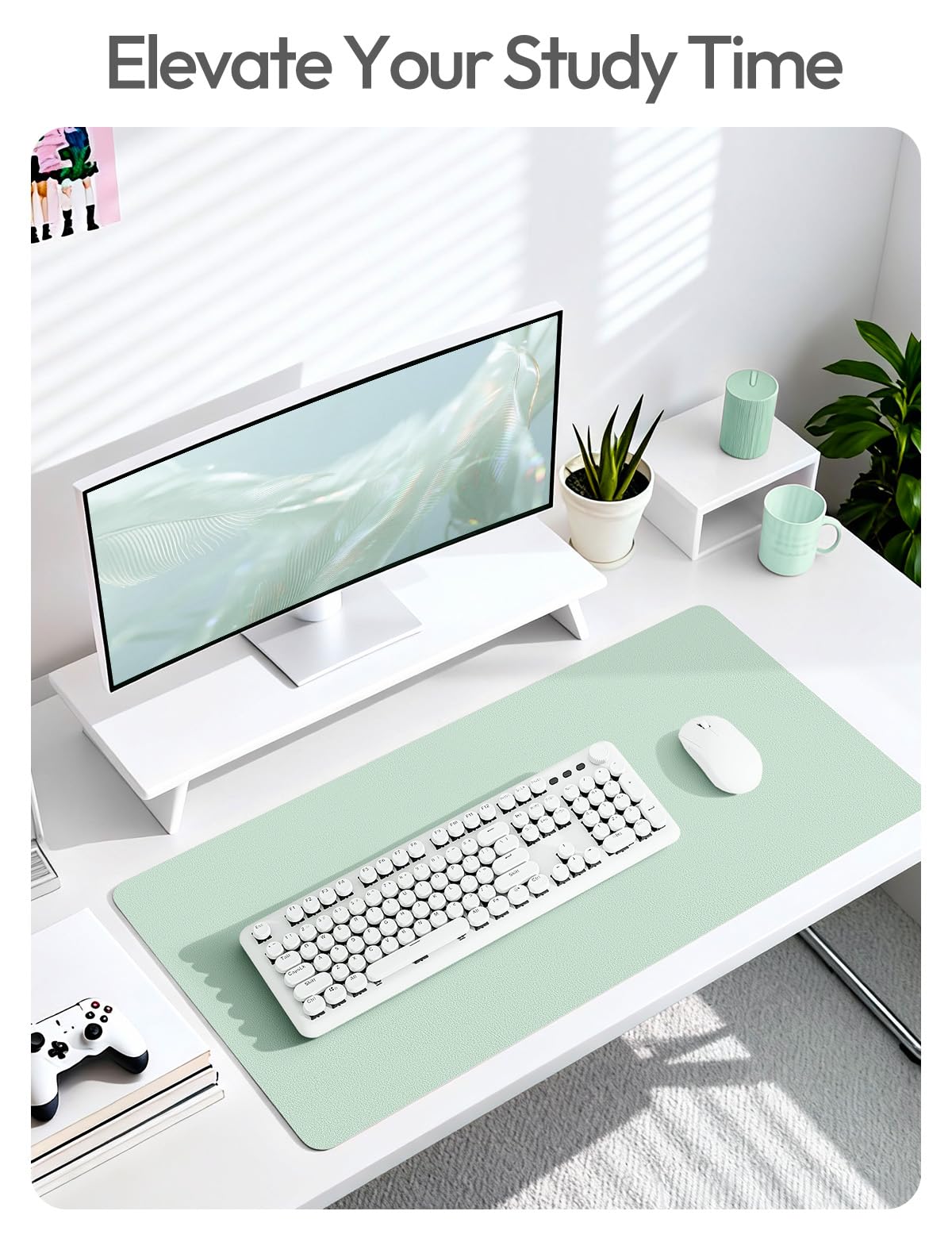 YSAGi Leather Desk Protector, Office Mat, Large Mouse Mat, Non-Slip PU Leather Blotter, Laptop Pad, Waterproof Writing Pad for Office and Home (Pale Green, 23.6" x 13.8")