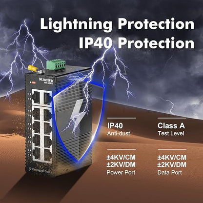 MokerLink 10 Port Gigabit Industrial DIN-Rail Ethernet Switch, Unmanaged IP40 Network Switch (-40 to 185°F), Mini Size, with Power Supply