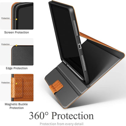 auaua Case for iPad (A16) 11th Generation 11 Inch 2025, iPad 10th Generation 10.9 Inch 2022, with Pencil Holder, Auto Sleep/Wake, Adjustable Stand, PU Leather (Brown)