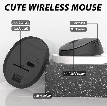 Wireless Keyboard and Mouse, KOOTOP Cute Keyboard and Mouse, 2.4G Wireless Keyboard with Retro Round Keycap for PC, Mac, Laptop,Tablet,Computer Windows (Grey)