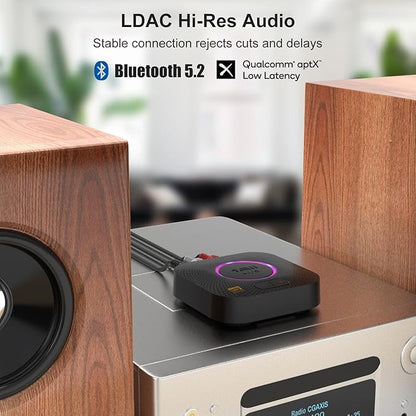 1Mii B06S+ Bluetooth 5.2 Receiver, HiFi Bluetooth Audio Adapter w/LDAC, aptx HD & aptx Low Latency, Long Range Hi-Res Audio with Volume Control, 3.5mm & RCA outputs, Easy Setup for Home Stereo System