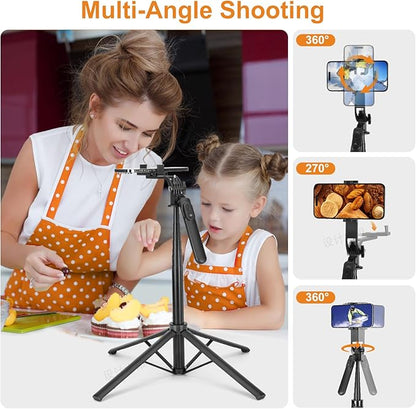 70inch Selfie Stick Phone Tripod with Rechargeable Remote,Portable Extendable 3 in 1 Cell Phone Tripod Stand for Video Recording,Travel Selfie Stick for iPhone and Android