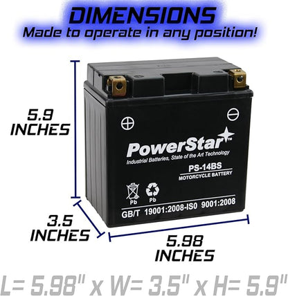 Powersports Battery - Replaces: YTX14-BS, ETX14, ES14BS, GTX14-BS, UTX1