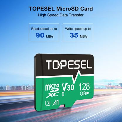 TOPESEL 128GB Micro SD Card 2 Pack with Adapter, High Speed TF Card, Memory Card microSDXC for Camera, Smartphone, Tablet, Dash Cam, Drone, UHS-I, U3, A1, 4K UHD, V30(128GB 2Pack)