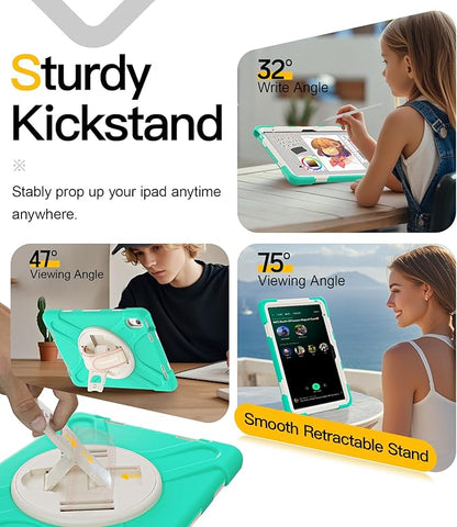 BRAECN for iPad (A16) 11th/10th Generation case 11/10.9 inch 2025/2022 Heavy Duty Shockproof Protective with Pencil Holder Screen Protector 360°Rotating Stand Handle & Shoulder Strap Full Body Cover