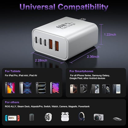 USB C Fast Wall Charger Block, 2Pack 60W USBC Charging Cubes, 5-Port PD+QC Power Adapter Multiport Brick Type C Box Plug for Phone 16/15/14/13/12/11/Pro Max/Plus, Pad Mini/Pro/S25/S24-White+Black