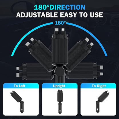 Car Charger with Starlight, 66W USB C Fast Car Charger Adapter, 4 in 1 Retractable Car Chargers with 2 USB Ports for iPhone 15/14/13/12/11 and for Android (Dark Black)
