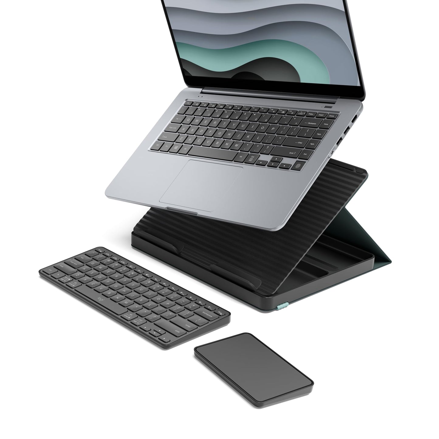 Logitech Casa Pop Up Desk Laptop Stand, Keyboard & Touchpad - Green/Black