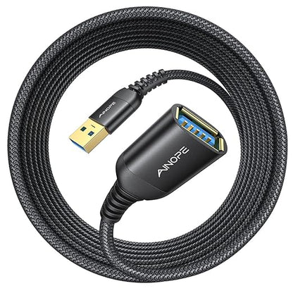 AINOPE 2 Pack USB Extensions Cable High Speed USB 3.0 Extension Cord Type A Male to Female Sturdy Braided Material Fast Data Transfer Compatible with USB Keyboard,Mouse,Flash Drive,Black,16FT+16FT