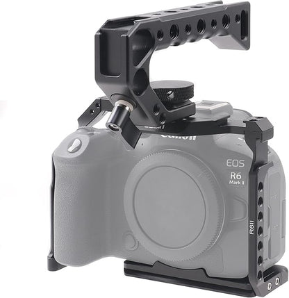 Hersmay EOS R6 II Camera Cage with Top Handle for Canon EOS R6 Mark II Mirrorless Camera Aluminum Alloy Film Movie Making Camera Video Cage with Shoe Mount