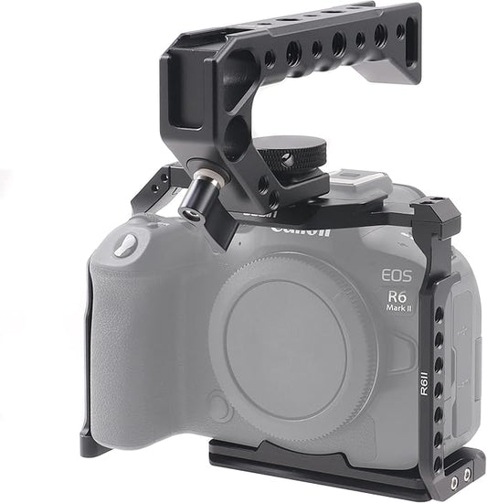 Hersmay EOS R6 II / R6 III Camera Cage with Top Handle for Canon EOS R6 Mark II, R6 Mark III Mirrorless Camera Aluminum Alloy Film Movie Making Camera Video Cage with Shoe Mount