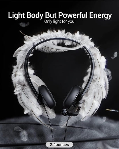 Wired Headphones with Microphone Headset - 3.5mm On-Ear Computer Headphones with Noise Cancelling Microphone for PC Laptop Home Office Online Class Skype Zoom Meetings Chat,Lightweight