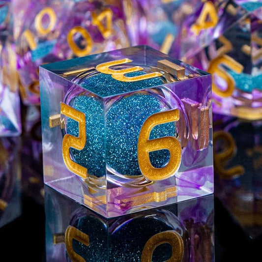 ARUOHHA Liquid Core DND Dice Set, 7pcs Resin Sharp Edged Dice RPG Purple Polyhedral D and D Dice with Gift Box, Role Playing Dice Set D20 D12 D10 D8 D6 D4