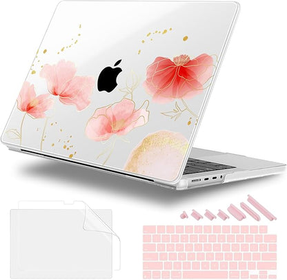 for MacBook Pro 16 inch Case 2021 2022 2023 2024 Release A3186 A3403 M4 A2991 M3 A2780 M2 A2485 M1 Pro/Max, Hard Shell Case with Screen Protector & Keyboard Cover, Spring Floral