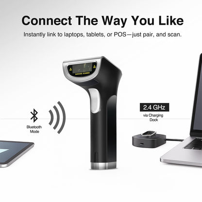 Scanmarker 1D/2D Barcode Scanner Wireless – Boost Speed & Accuracy with Bluetooth Barcode Scanner & 2.4G Modes – Handheld QR & Wireless Barcode Scanner with Charging Stand for Laptop, iOS & Android