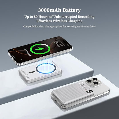 AI Voice Recorder - Voice Recorder w/No Fee for Transcribe & AI Summarize by ChatGPT, APP & Web Control, 121 Languages, 64GB Memory, Wireless Charging,Digital Voice Recorder for Meetings/Calls Silver