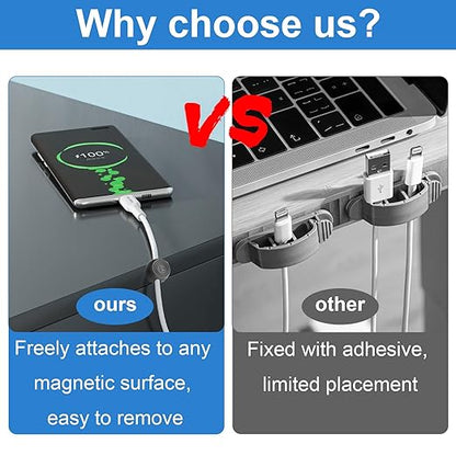 Wanheart Magnetic Cord Holders, Magnetic Cable Organizer for Desk – Multipurpose Wire Clips for Lightning, USB-C, Micro Chargers, Attach to Magnetic Surface – Office & Home Use (6 Round Clips)