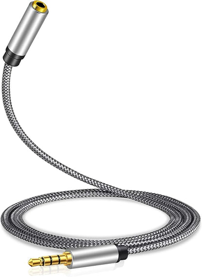 Male to Female Audio Cable 3Ft,Tan QY Male to Female for Phone Headphone Conversion Cord 3.5mm 4 Pole Audio Adapter for Tablet/PC/ PS4 and More (3Ft, Silver)