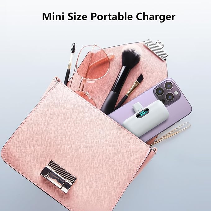 [2 Pack] Samll Portable Charger for iPhone 16/15 Series, 5000mAh 3A PD USB C Power Bank, Mini LCD Display Battery Pack Compatible with iPhone 16/16 Plus/16 Pro/15 Pro Max,Samsung,Android/Moto/LG etc