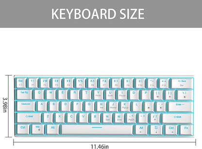 60% Mechanical Gaming Keyboard, White Gaming Keyboard with Red Switches, Detachable Type-C Cable Mini Keyboard with Blue LED Light for/PC/Laptop