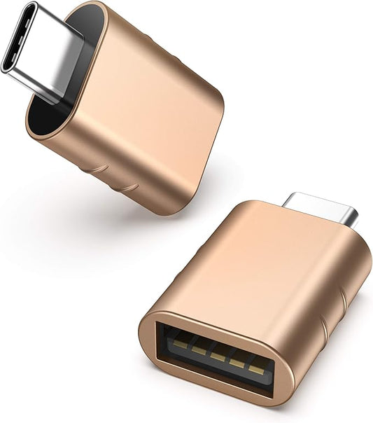 Syntech USB C to USB Adapter Pack of 2 USB C Male to USB3 Female Adapter Compatible with iPhone 17 Pro Max MacBook Pro Air 2024 iMac iPad mini Pro, Other Type C or Thunderbolt 5/4 Devices, Gold