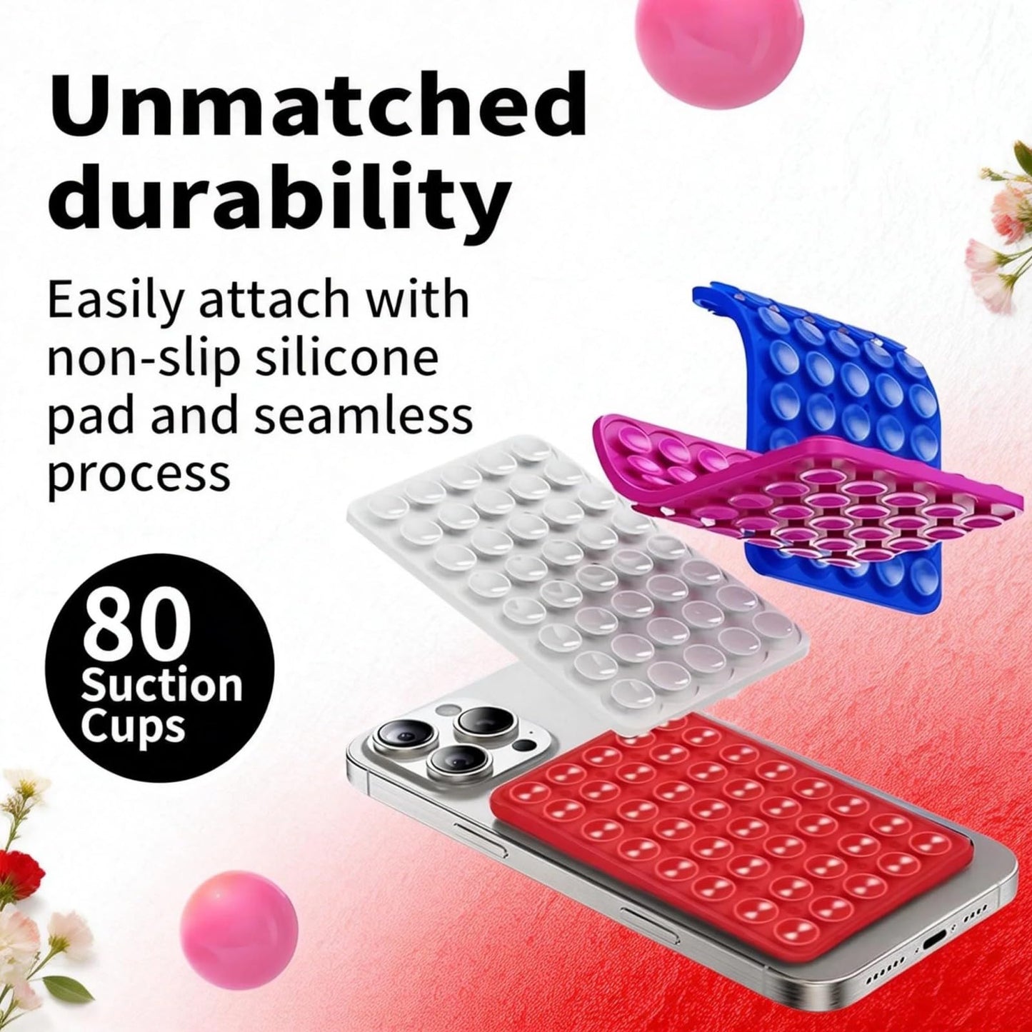 Suction Phone Mount Double Sided Octo Buddy for MagSafe Case, Silicone Sticky Grip Secure Holder for iPhone, Hands-Free Taking Photo/Recording Video/Live Streaming for Instagram Influencer（red）