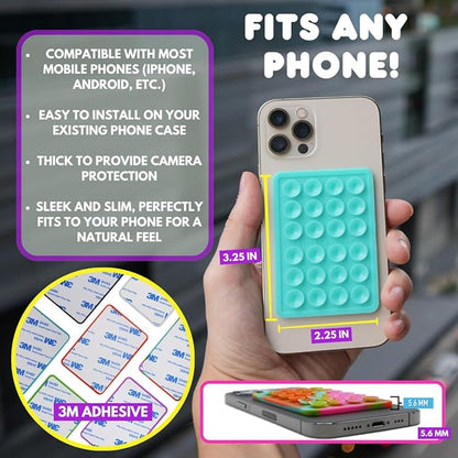 Suction Phone Case Mount, Sillicon Adhesive Phone Accessory for iPhone and Android, Hands-Free Fidget Toy Mirror Shower Phone Holder, Tiktok Videos and Selfies (Blue)