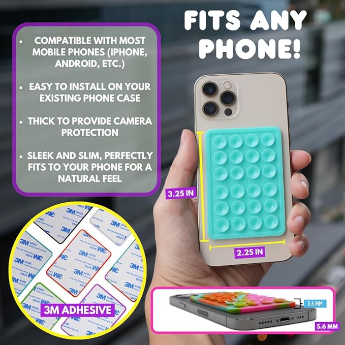 Suction Phone Case Mount, Sillicon Adhesive Phone Accessory for iPhone and Android, Hands-Free Fidget Toy Mirror Shower Phone Holder, Tiktok Videos and Selfies (Translucent)