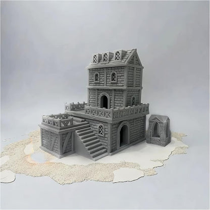 Paintable Tabletop Miniature Building Terrains Compatible with D&D and Alike RPG War Games - 18mm/28mm Scale Scenery with Medieval Gothic Architecture Style (18mm Scale)