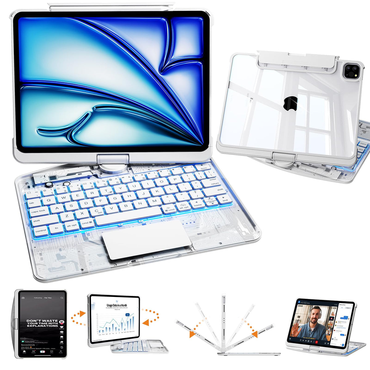 Uminy Clear Keyboard Case for iPad Air 11/10.9 & Pro 11,360 Rotation,Black